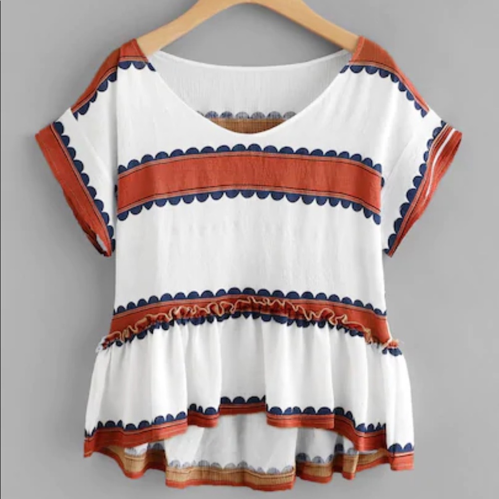 Contrast print pep Hem blouse